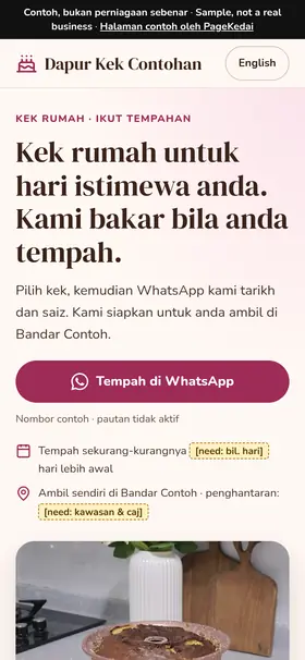 Tangkapan skrin contoh halaman telefon: Dapur Kek Contohan